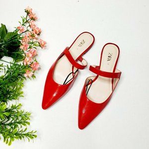 NWT Zara Red Colored Flat Mules